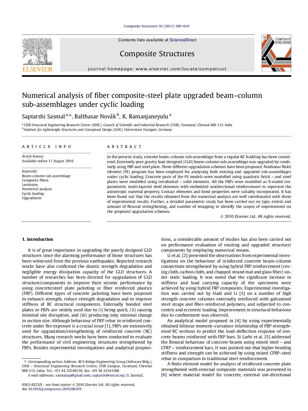 Numerical analysis of fiber composite-steel plate upgraded beam–column sub-assemblages under cyclic loading