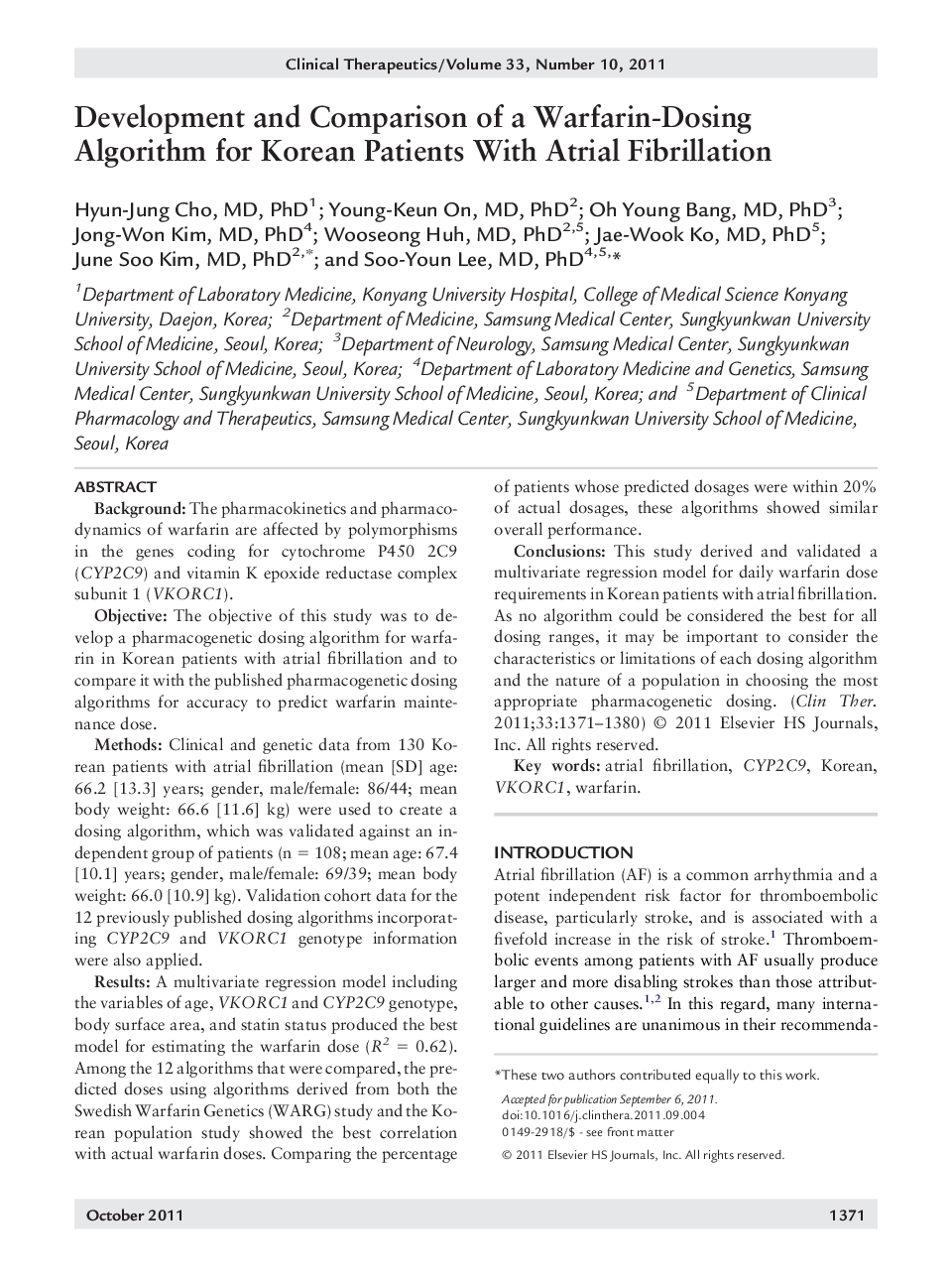 Development and Comparison of a Warfarin-Dosing Algorithm for Korean Patients With Atrial Fibrillation