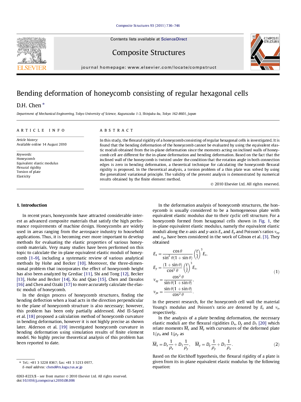 Bending deformation of honeycomb consisting of regular hexagonal cells