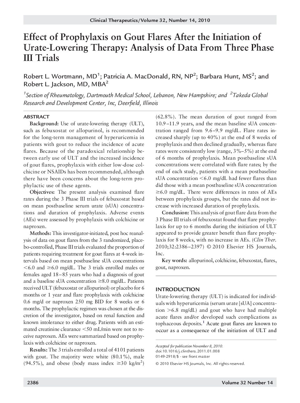 Effect of Prophylaxis on Gout Flares After the Initiation of Urate-Lowering Therapy: Analysis of Data From Three Phase III Trials