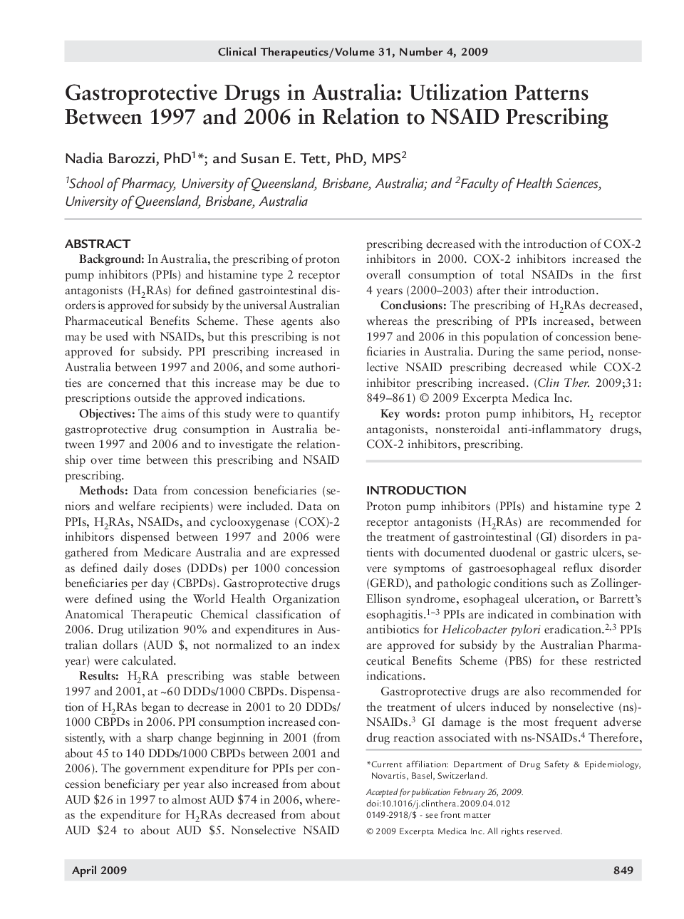 Gastroprotective drugs in Australia: Utilization patterns between 1997 and 2006 in relation to NSAID prescribing