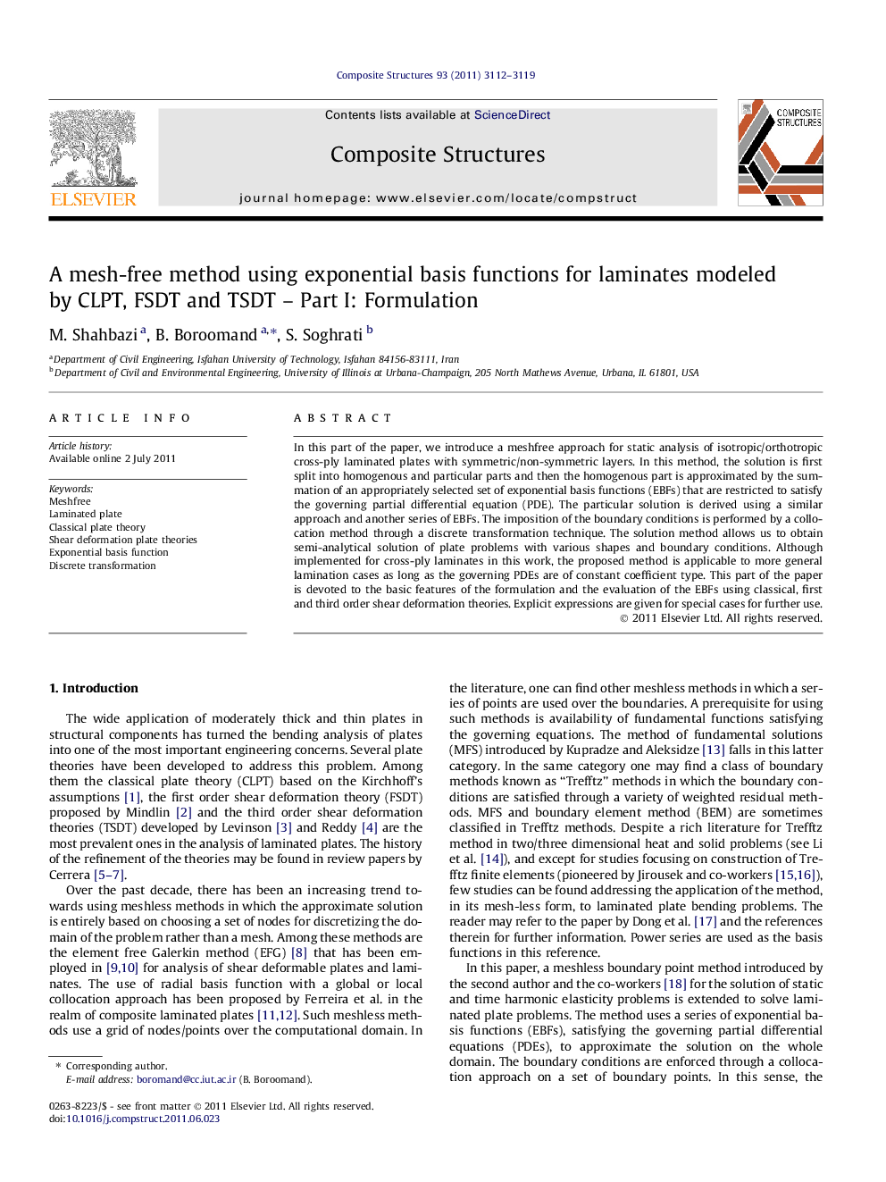 A mesh-free method using exponential basis functions for laminates modeled by CLPT, FSDT and TSDT – Part I: Formulation