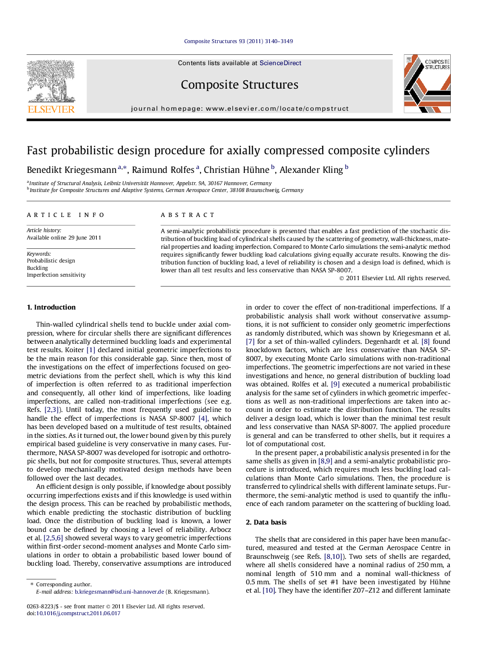 Fast probabilistic design procedure for axially compressed composite cylinders