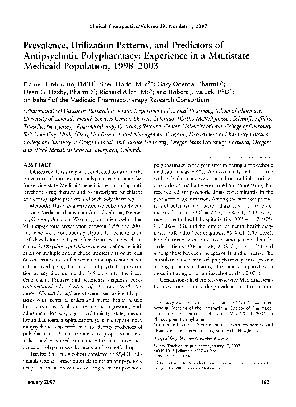 Prevalence, utilization patterns, and predictors of antipsychotic polypharmacy: experience in a multistate Medicaid Population, 1998–2003 **