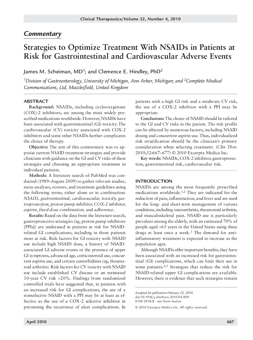 Strategies to optimize treatment with NSAIDs in patients at risk for gastrointestinal and cardiovascular adverse events