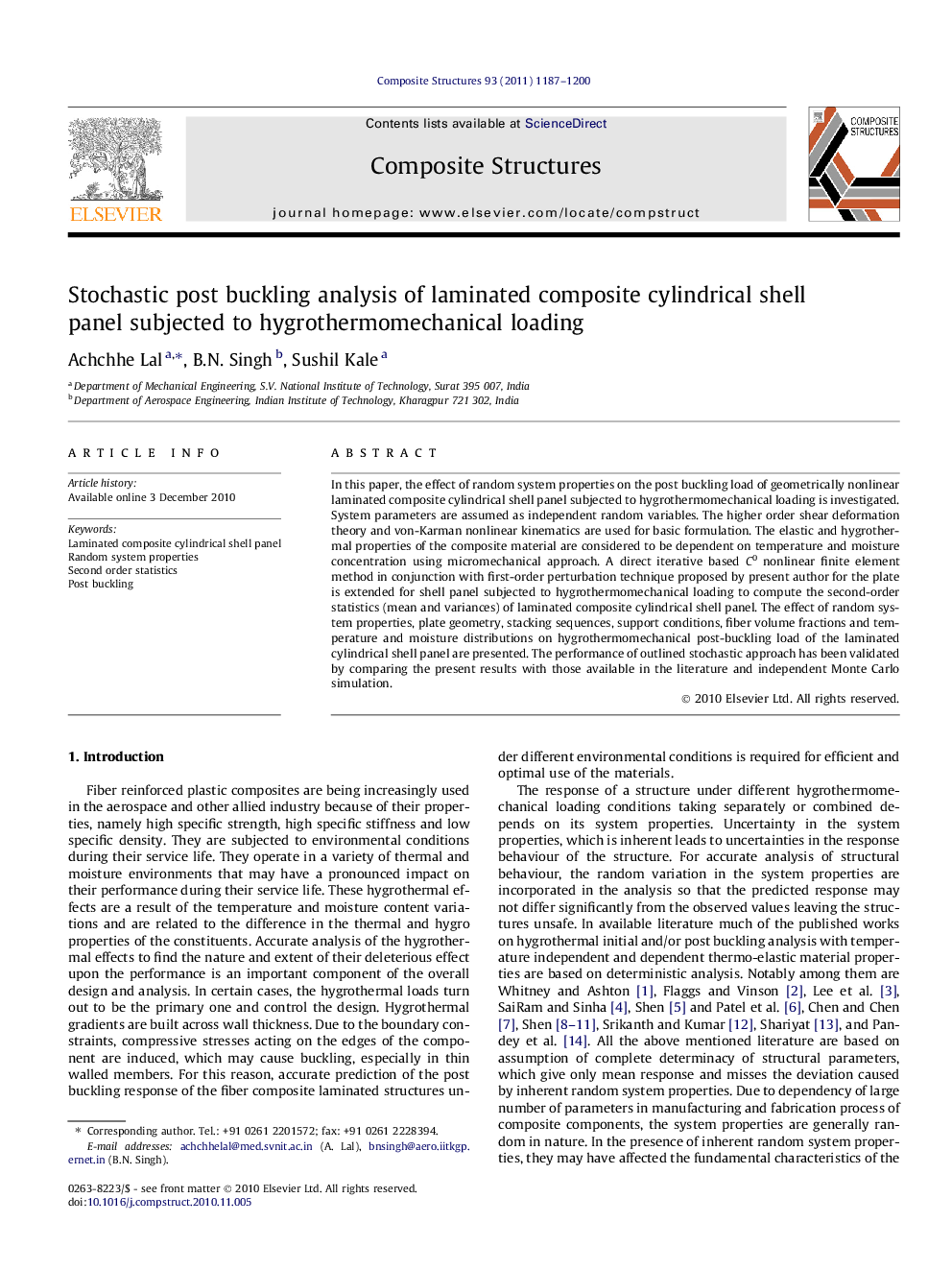 Stochastic post buckling analysis of laminated composite cylindrical shell panel subjected to hygrothermomechanical loading