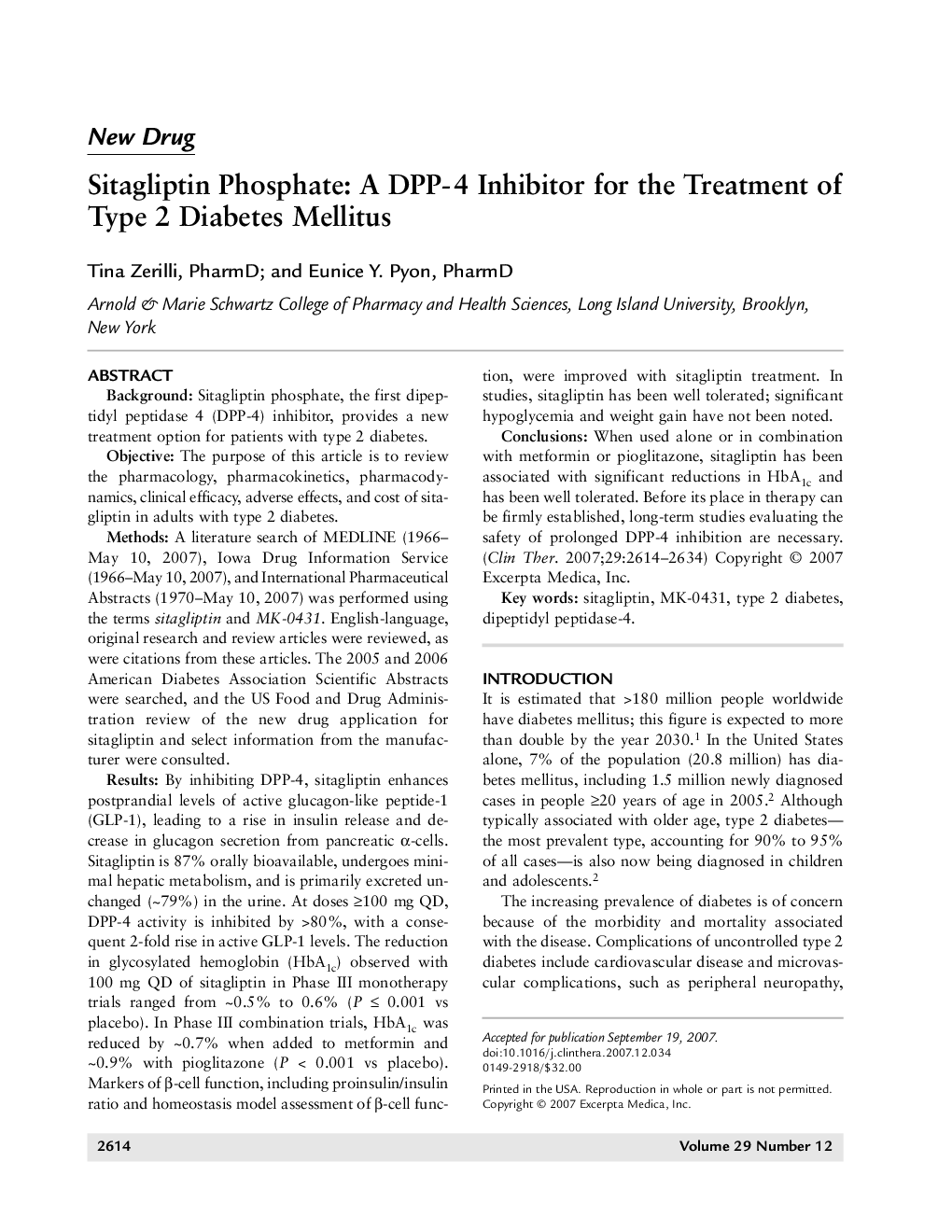Sitagliptin phosphate: A DPP-4 inhibitor for the treatment of type 2 diabetes mellitus