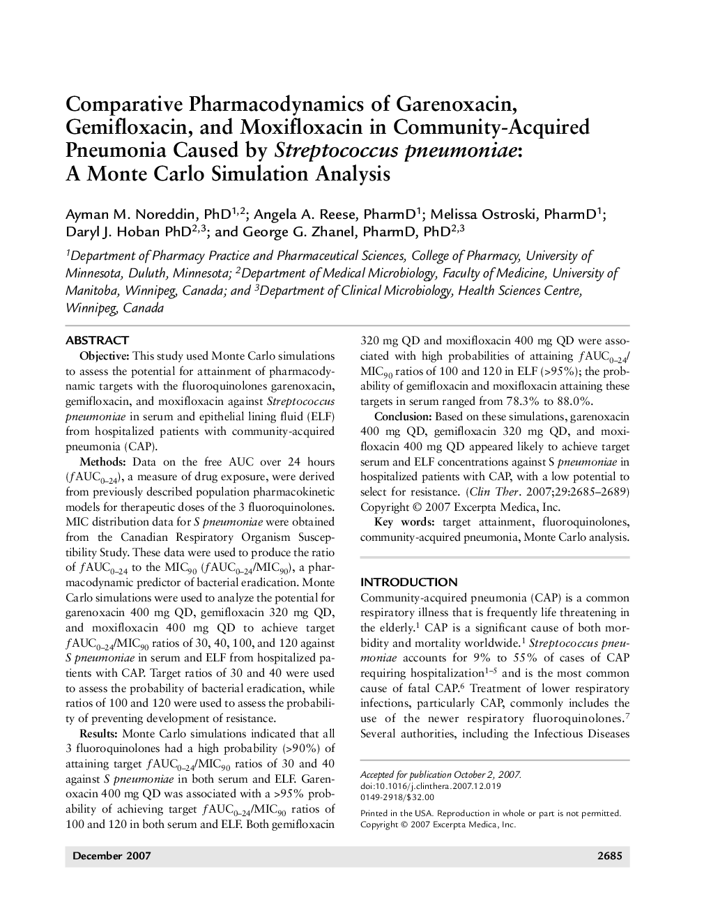 Comparative pharmacodynamics of garenoxacin, gemifloxacin, and moxifloxacin in community-acquired pneumonia caused by Streptococcus pneumoniae: A Monte Carlo simulation analysis