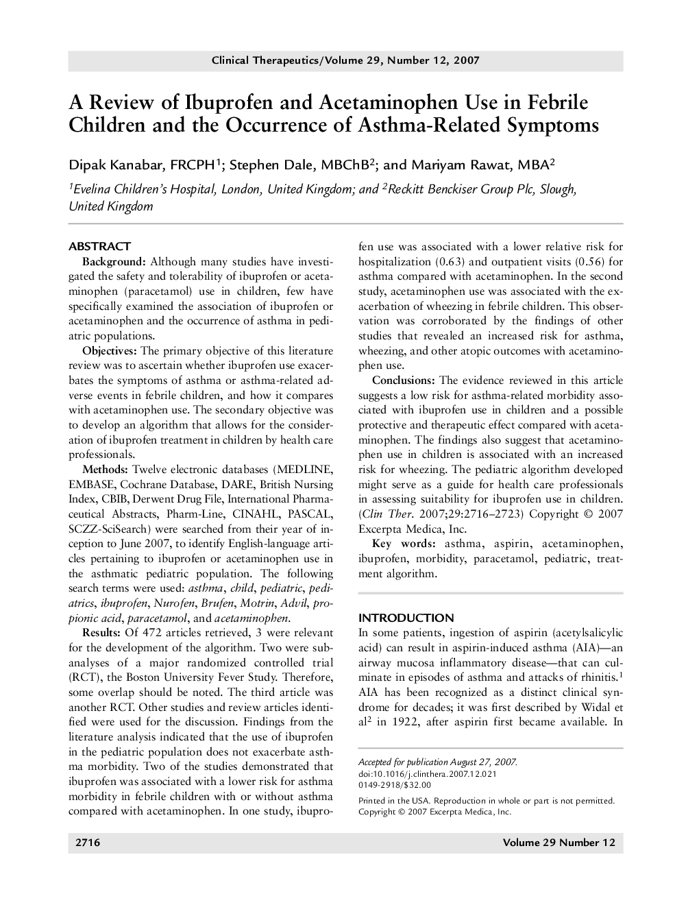 A review of ibuprofen and acetaminophen use in febrile children and the occurrence of asthma-related symptoms