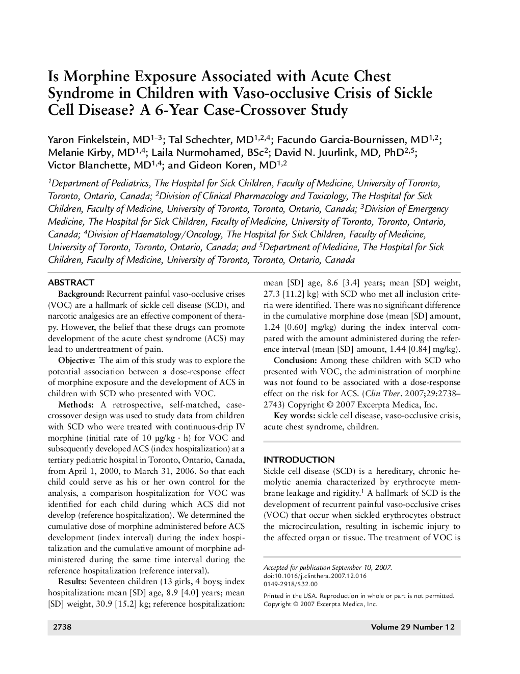 Is morphine exposure associated with acute chest syndrome in children with vaso-occlusive crisis of sickle cell disease? A 6-year case-crossover study
