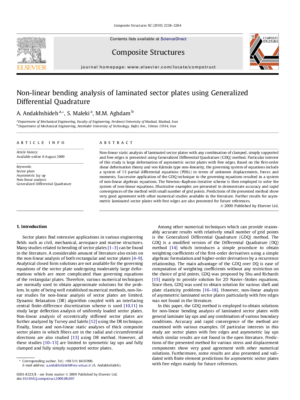 Non-linear bending analysis of laminated sector plates using Generalized Differential Quadrature