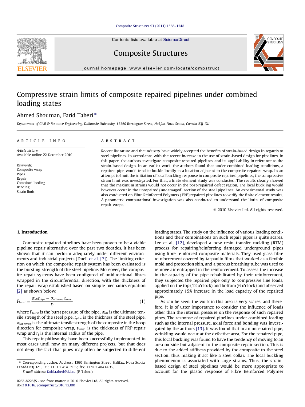 Compressive strain limits of composite repaired pipelines under combined loading states