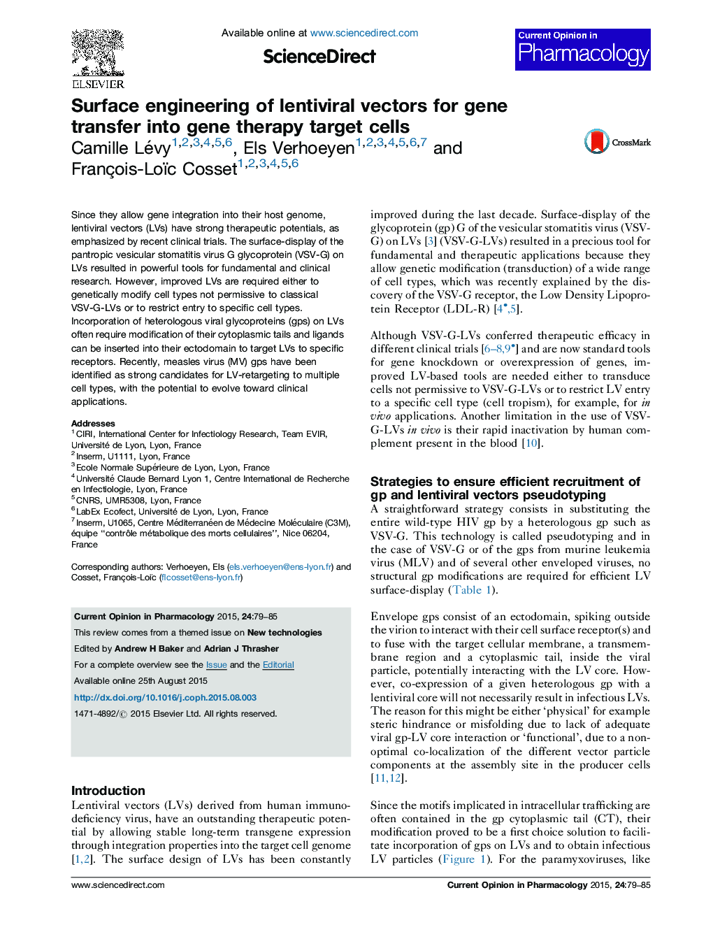 Surface engineering of lentiviral vectors for gene transfer into gene therapy target cells