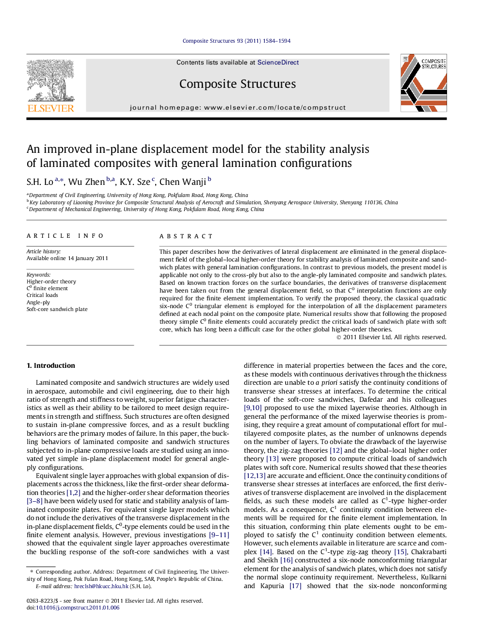 An improved in-plane displacement model for the stability analysis of laminated composites with general lamination configurations