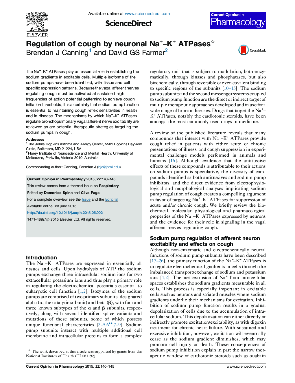 Regulation of cough by neuronal Na+–K+ ATPases 