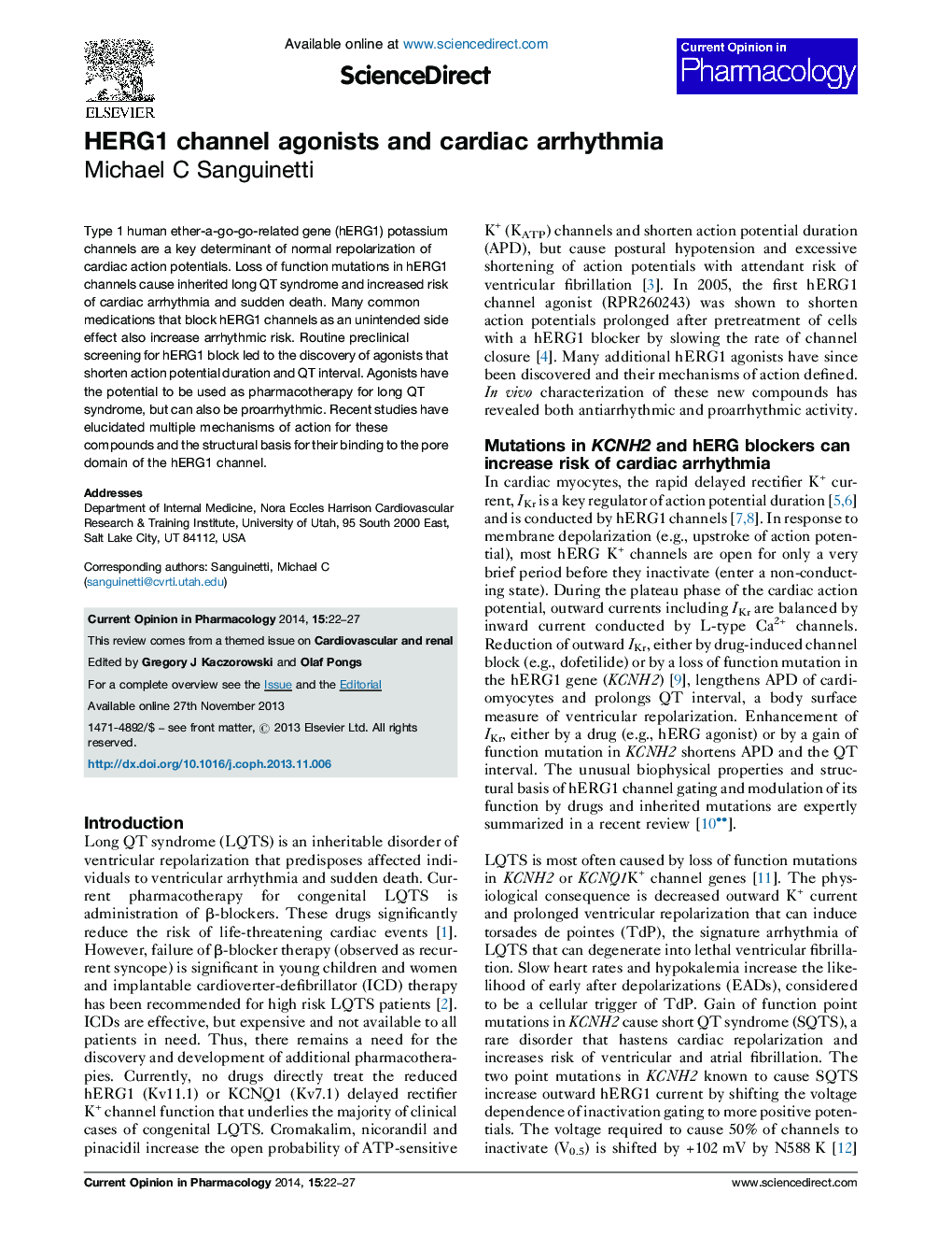 HERG1 channel agonists and cardiac arrhythmia