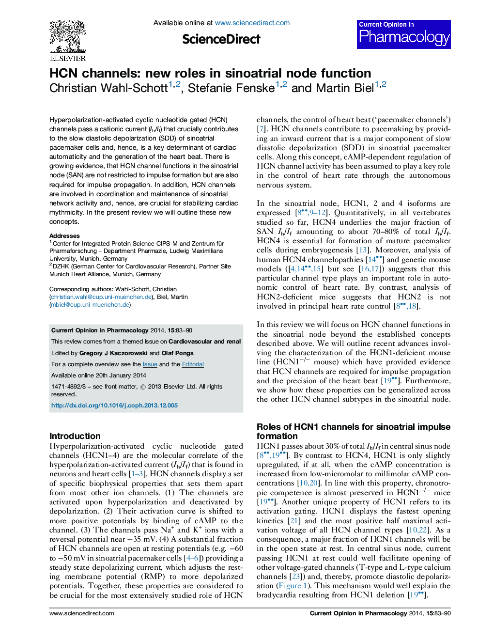 HCN channels: new roles in sinoatrial node function