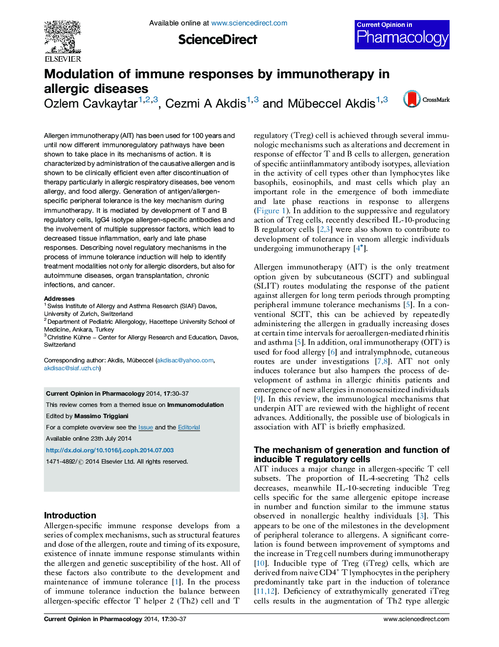 Modulation of immune responses by immunotherapy in allergic diseases