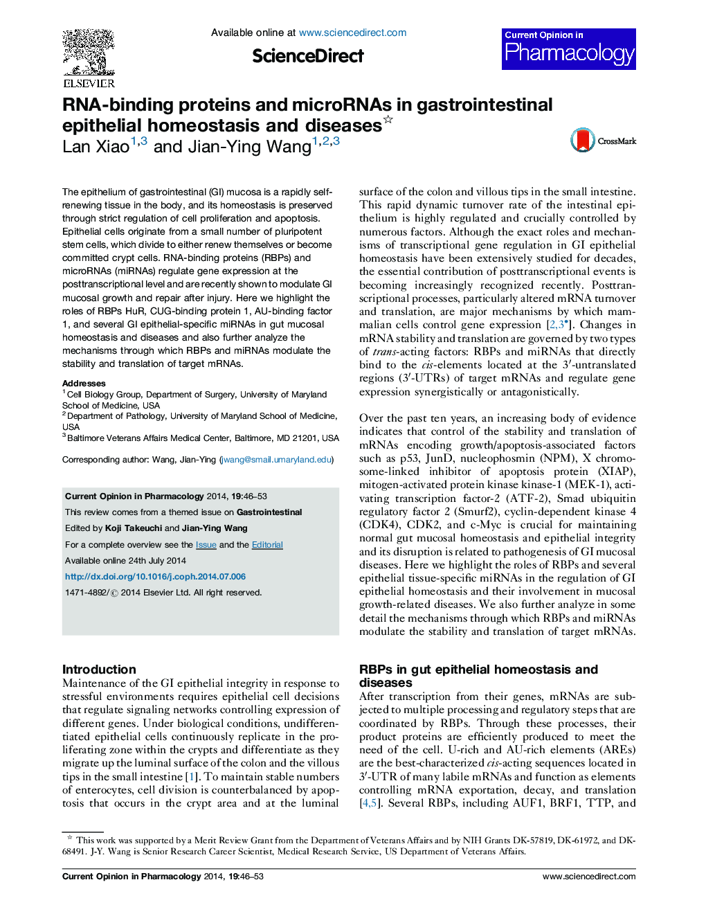 RNA-binding proteins and microRNAs in gastrointestinal epithelial homeostasis and diseases 