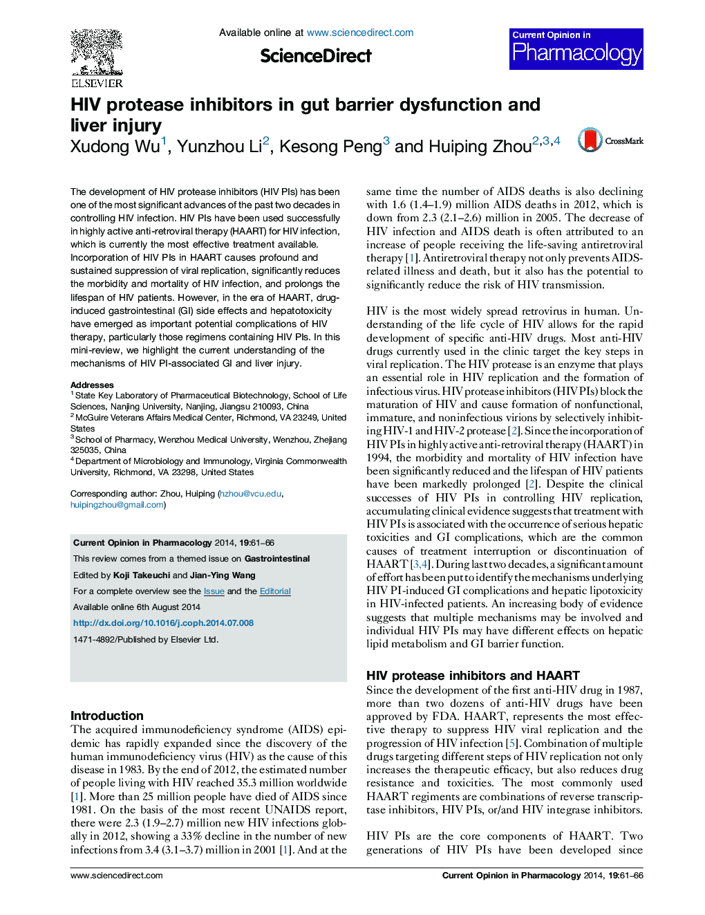 HIV protease inhibitors in gut barrier dysfunction and liver injury