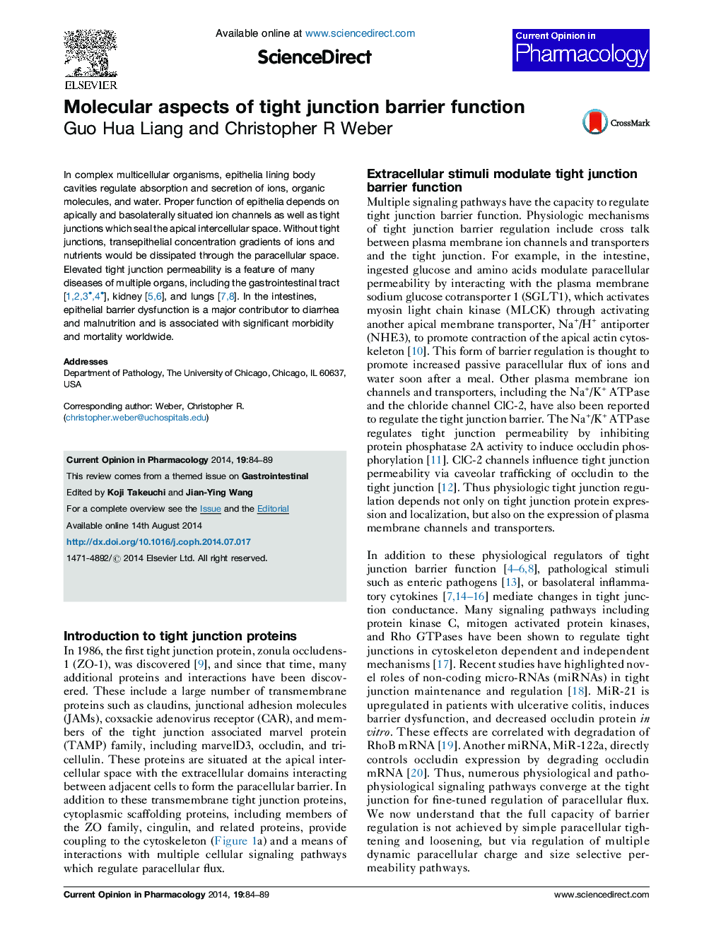 Molecular aspects of tight junction barrier function