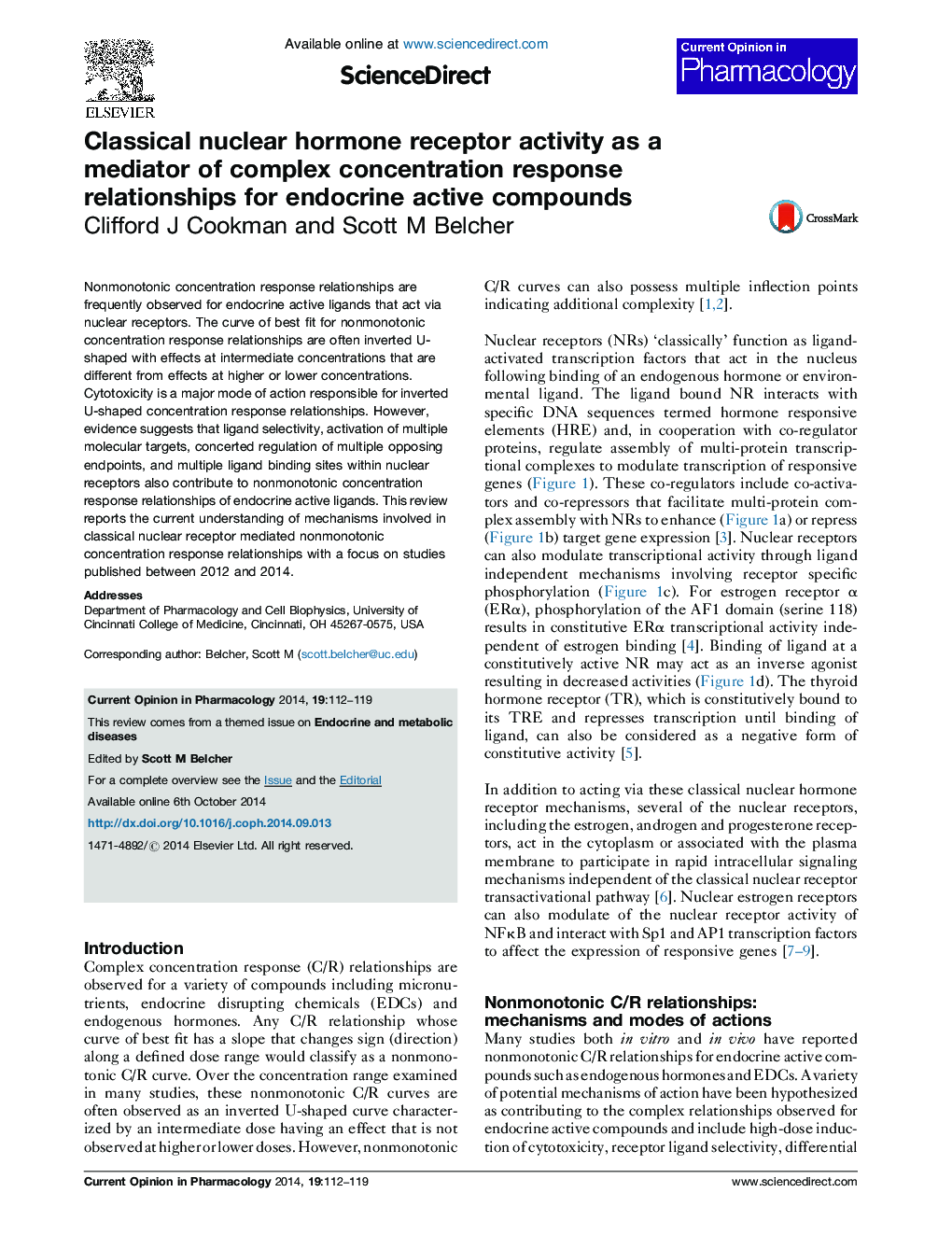 Classical nuclear hormone receptor activity as a mediator of complex concentration response relationships for endocrine active compounds