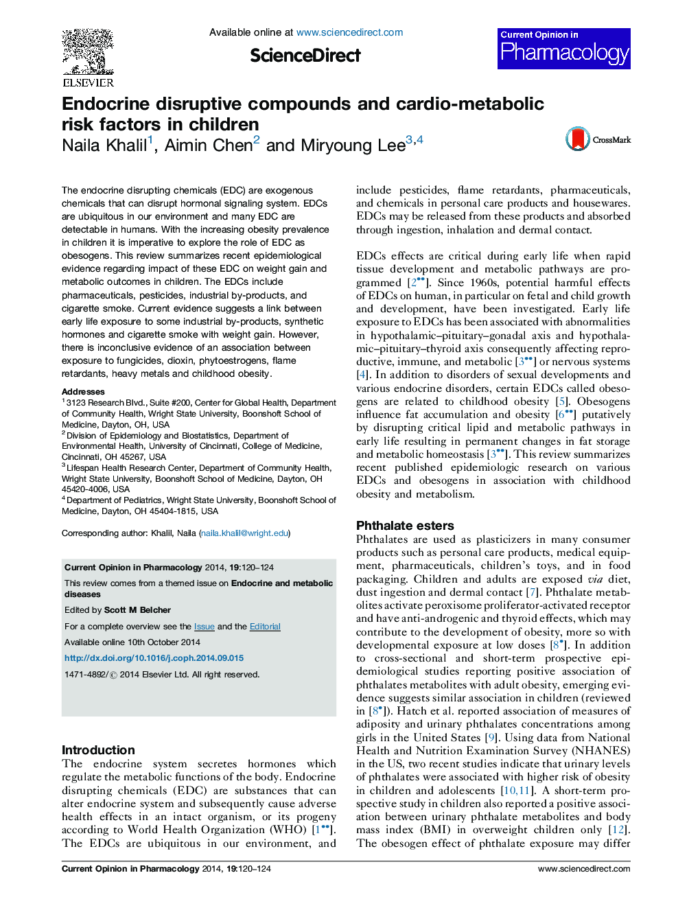 Endocrine disruptive compounds and cardio-metabolic risk factors in children