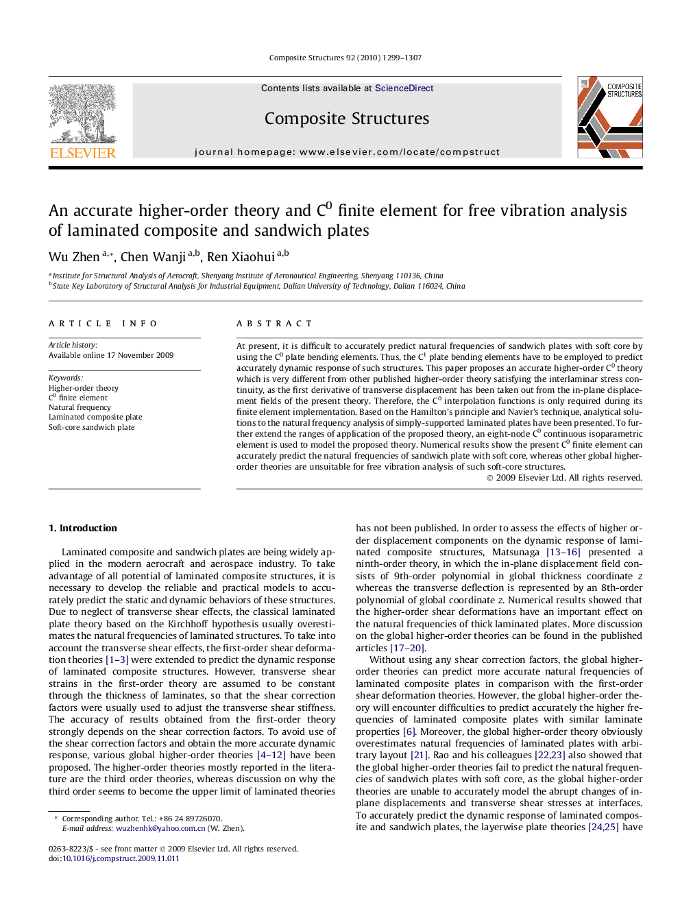 An accurate higher-order theory and C0 finite element for free vibration analysis of laminated composite and sandwich plates