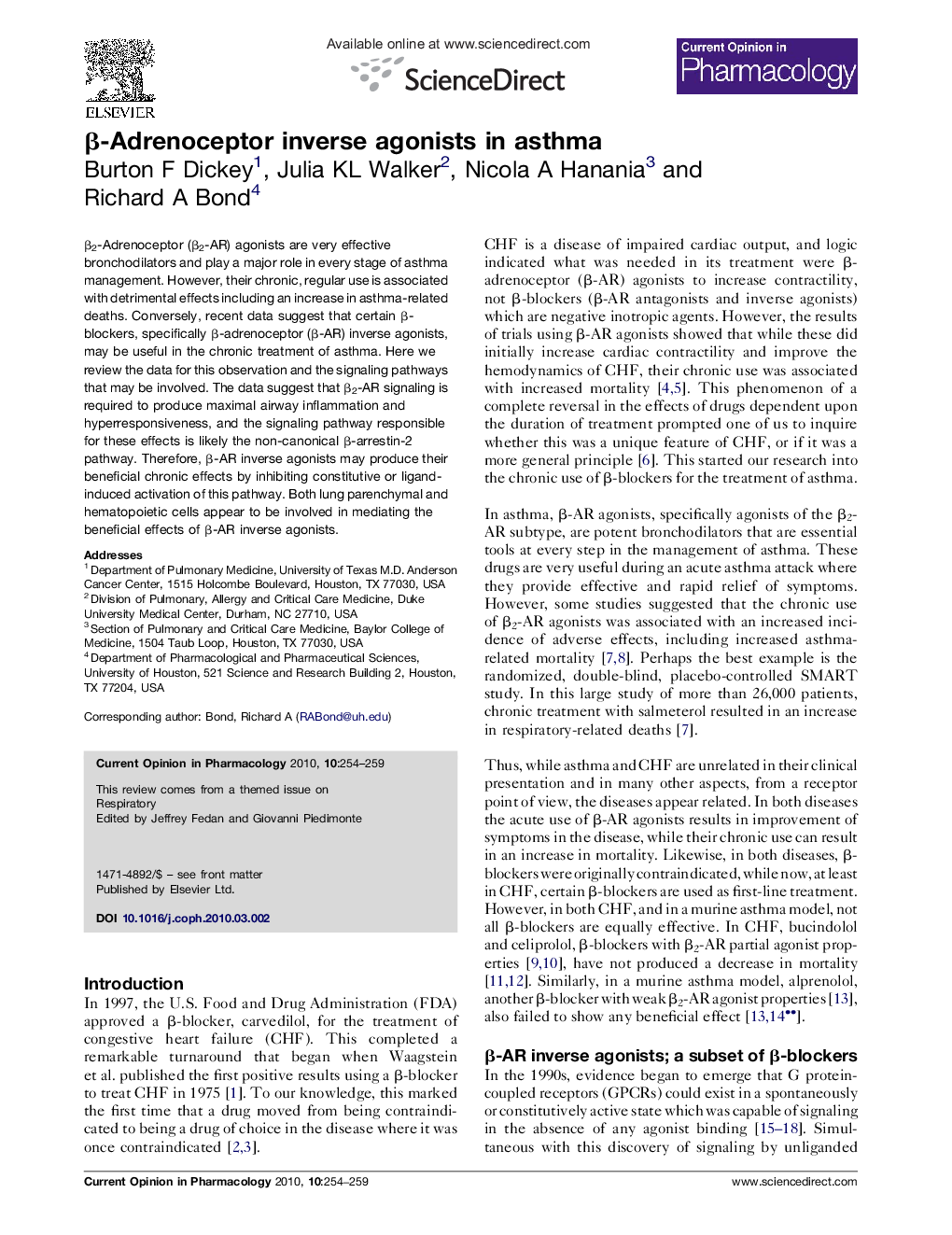 β-Adrenoceptor inverse agonists in asthma
