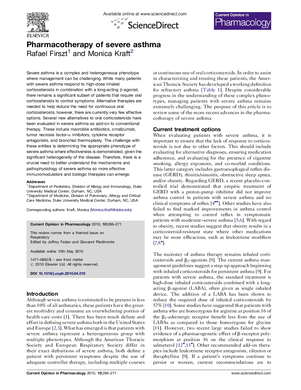 Pharmacotherapy of severe asthma