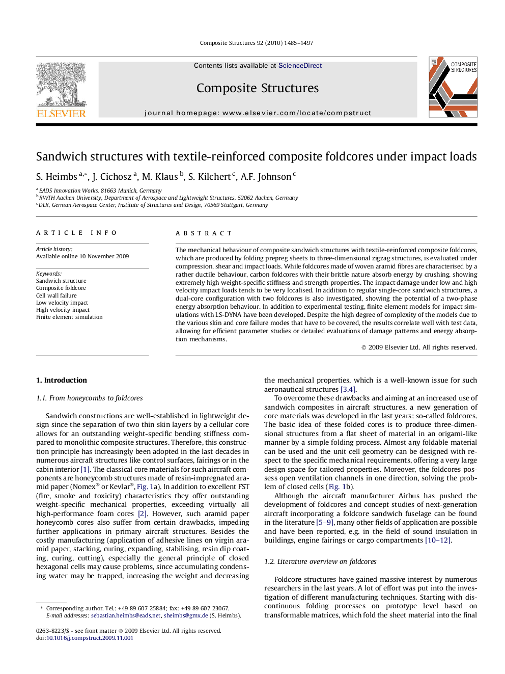 Sandwich structures with textile-reinforced composite foldcores under impact loads