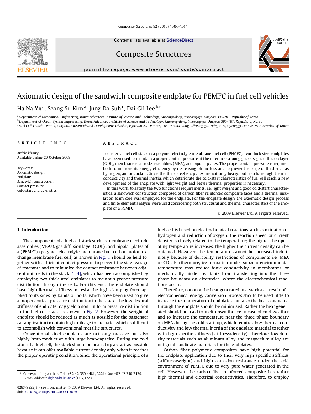 Axiomatic design of the sandwich composite endplate for PEMFC in fuel cell vehicles