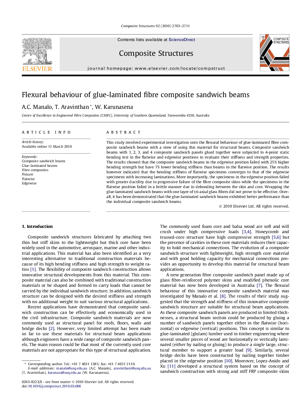 Flexural behaviour of glue-laminated fibre composite sandwich beams