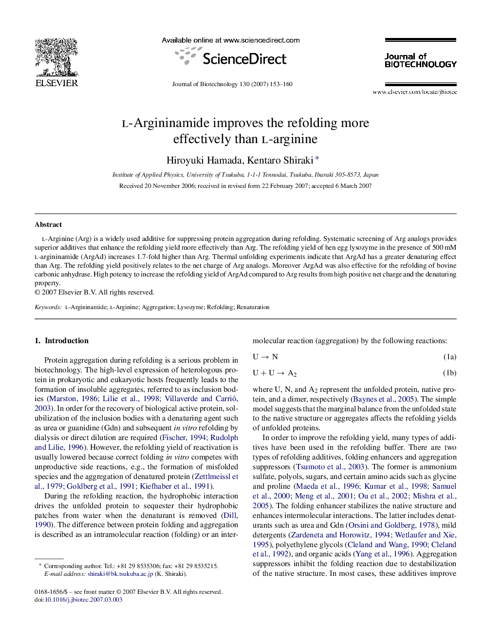 l-Argininamide improves the refolding more effectively than l-arginine