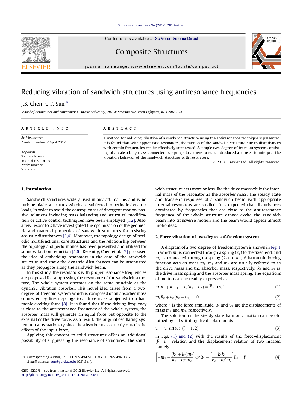 عکس صفحه اول مقاله: Reducing vibration of sandwich structures using antiresonance frequencies Reducing vibration of sandwich structures using antiresonance frequencies