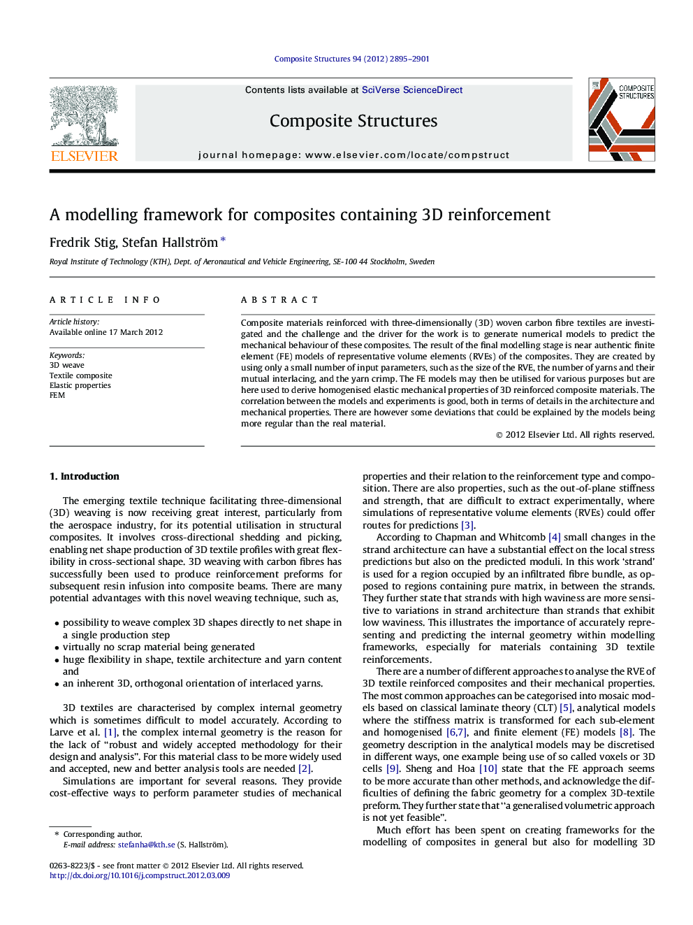 A modelling framework for composites containing 3D reinforcement