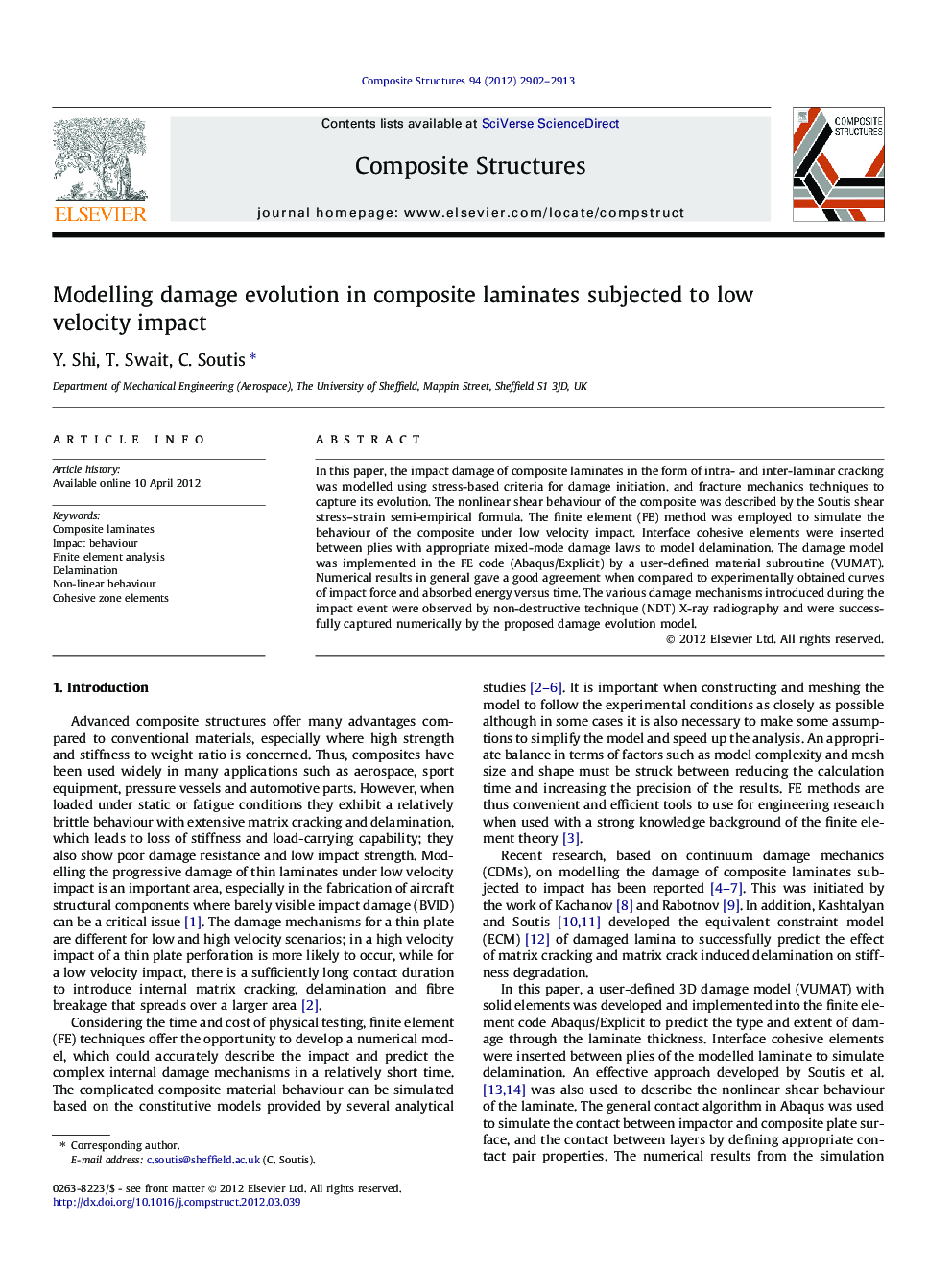 Modelling damage evolution in composite laminates subjected to low velocity impact