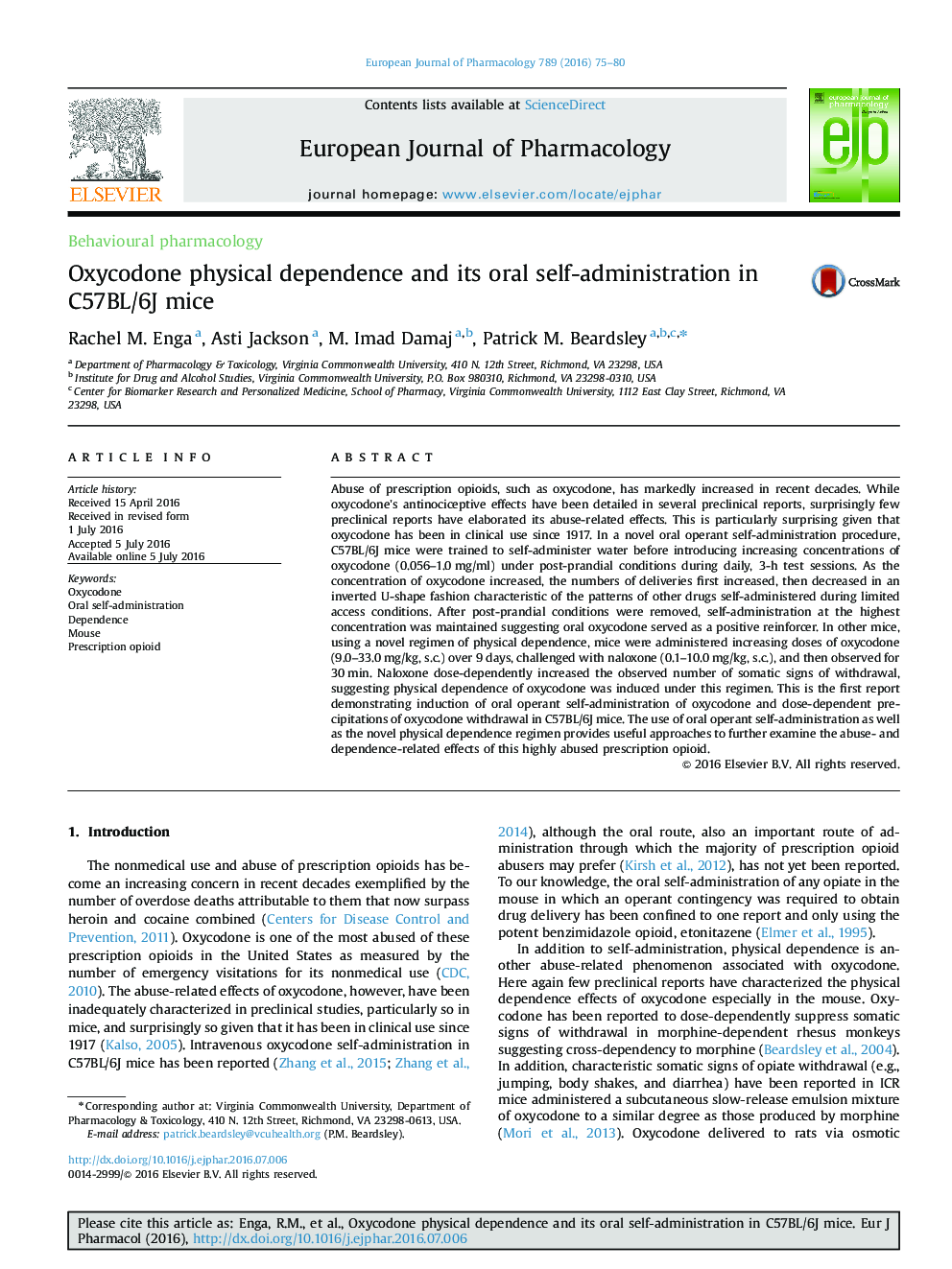 Oxycodone physical dependence and its oral self-administration in C57BL/6J mice