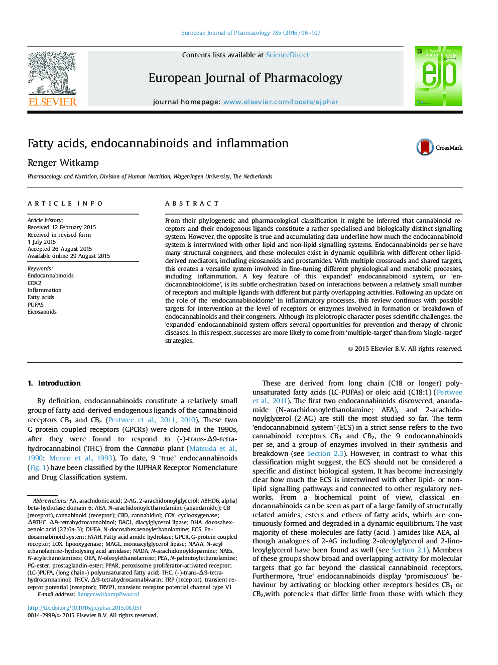 Fatty acids, endocannabinoids and inflammation