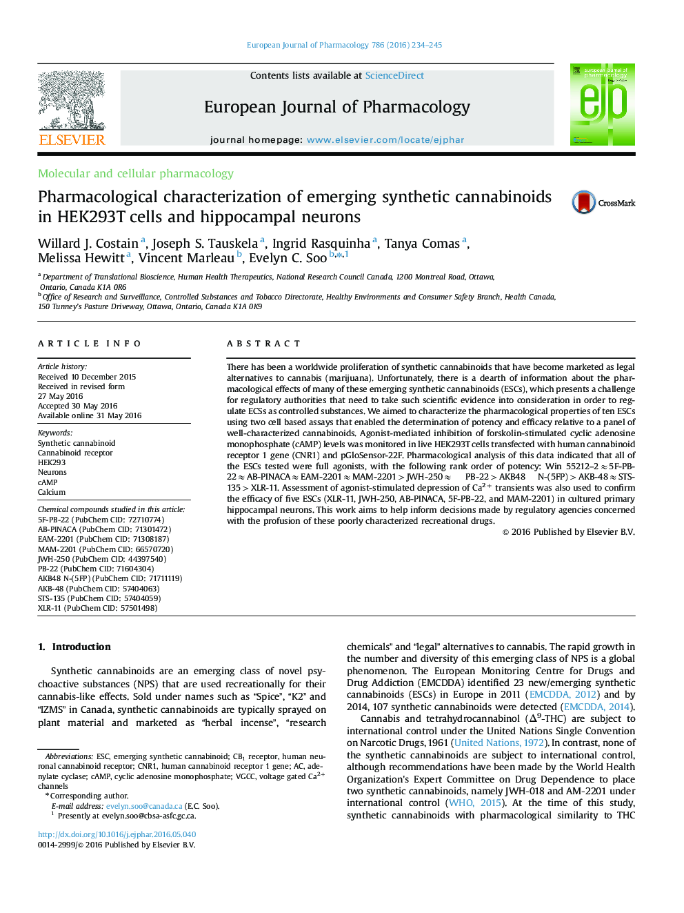 Pharmacological characterization of emerging synthetic cannabinoids in HEK293T cells and hippocampal neurons