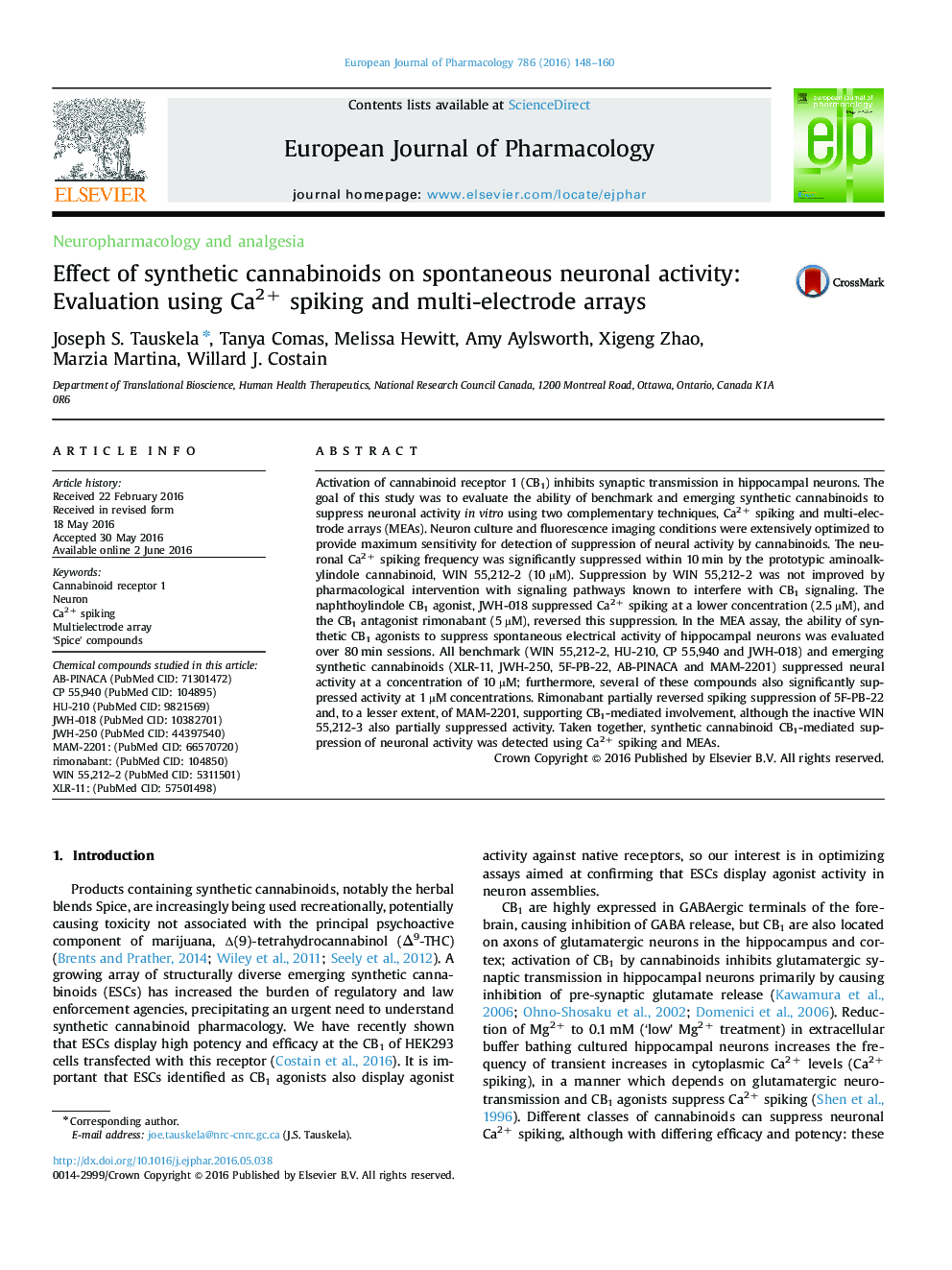 Effect of synthetic cannabinoids on spontaneous neuronal activity: Evaluation using Ca2+ spiking and multi-electrode arrays