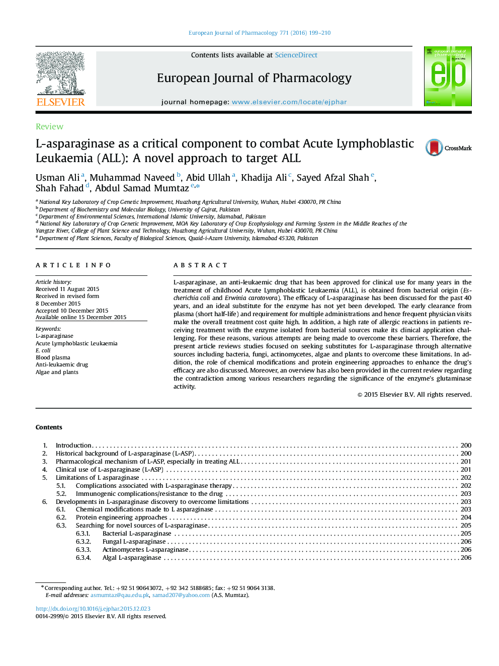 L-asparaginase as a critical component to combat Acute Lymphoblastic Leukaemia (ALL): A novel approach to target ALL