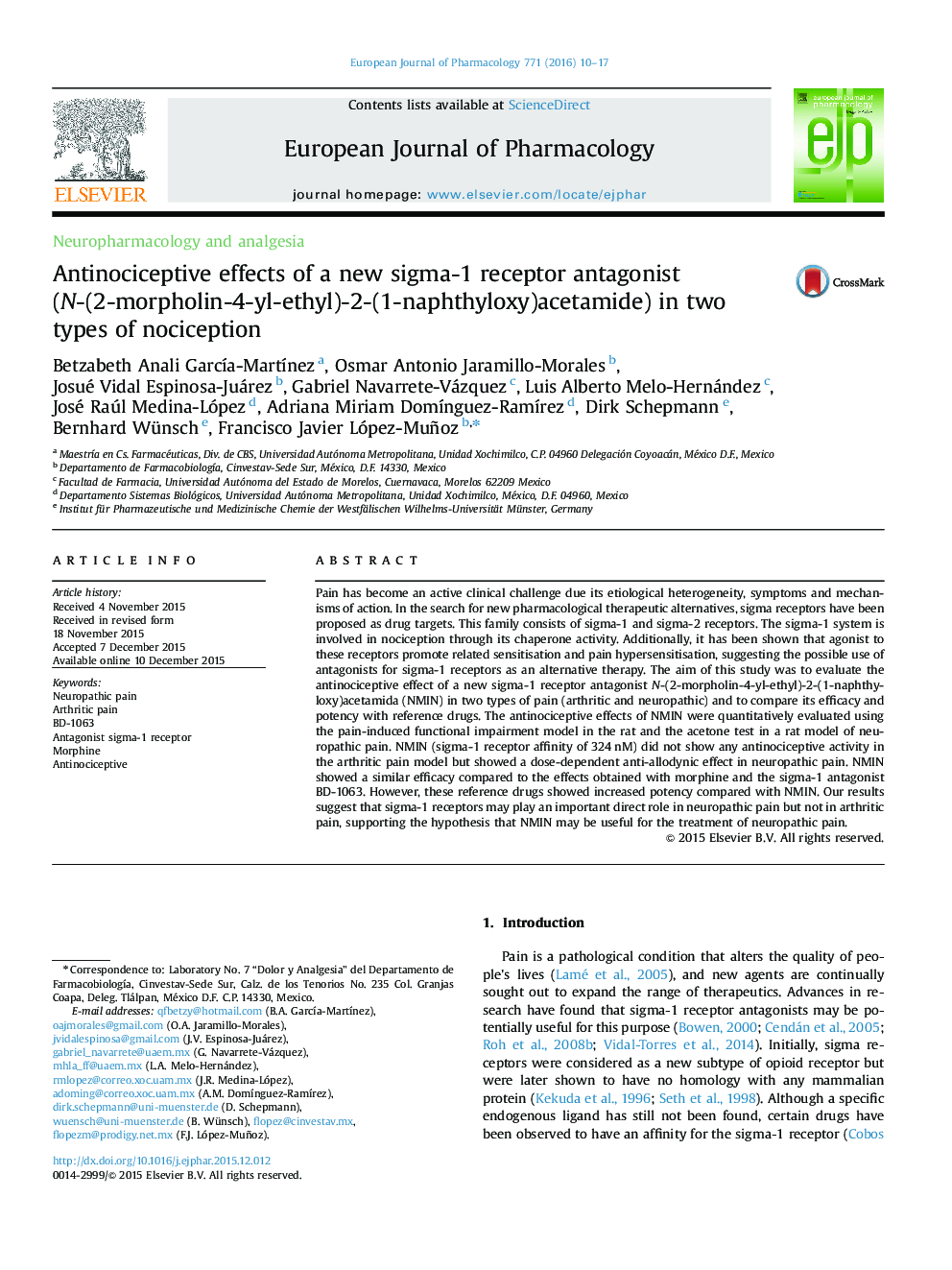 Antinociceptive effects of a new sigma-1 receptor antagonist (N-(2-morpholin-4-yl-ethyl)-2-(1-naphthyloxy)acetamide) in two types of nociception