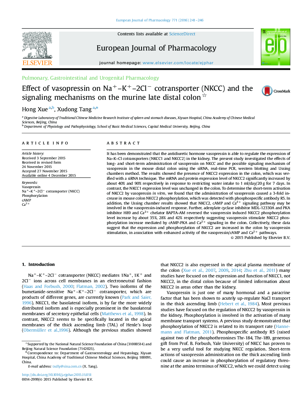 Effect of vasopressin on Na+–K+–2Cl− cotransporter (NKCC) and the signaling mechanisms on the murine late distal colon 