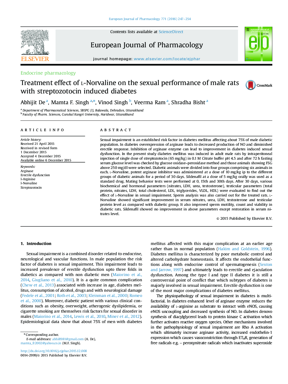 Treatment effect of l-Norvaline on the sexual performance of male rats with streptozotocin induced diabetes