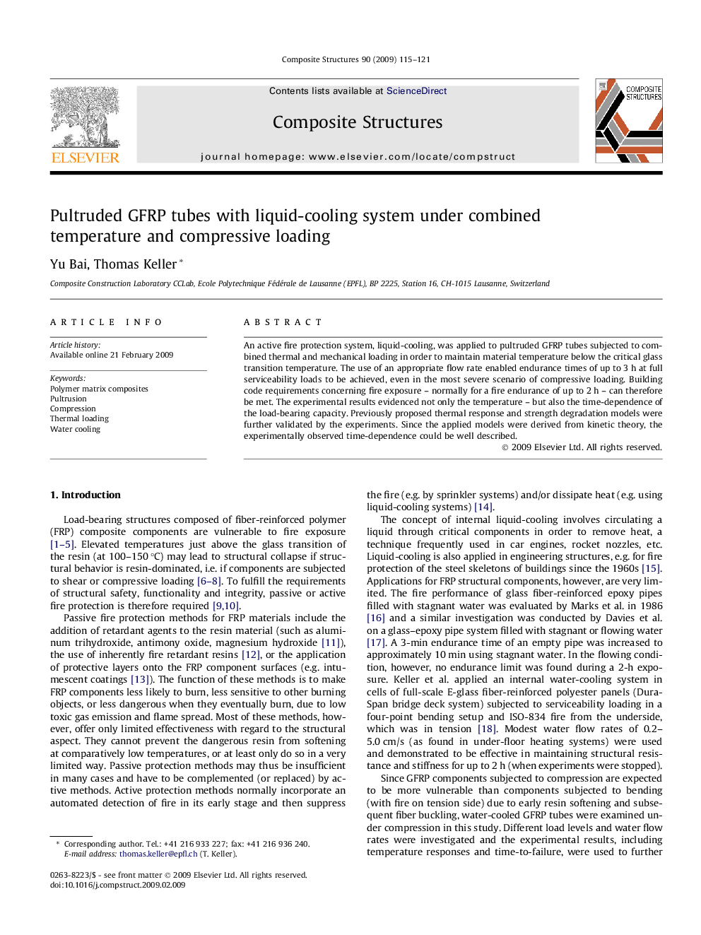 Pultruded GFRP tubes with liquid-cooling system under combined temperature and compressive loading