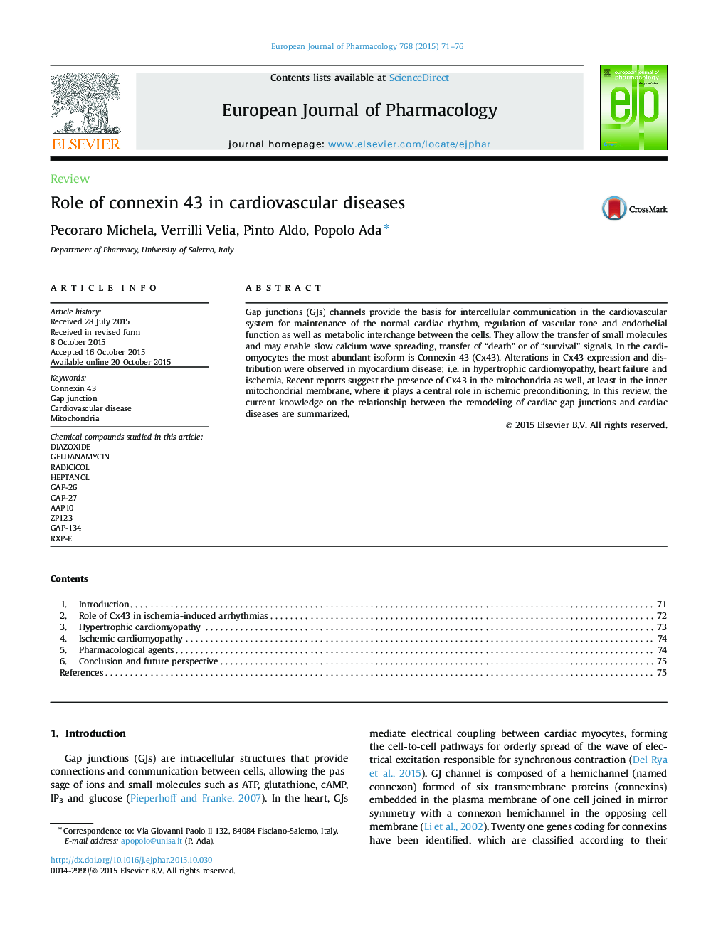 Role of connexin 43 in cardiovascular diseases