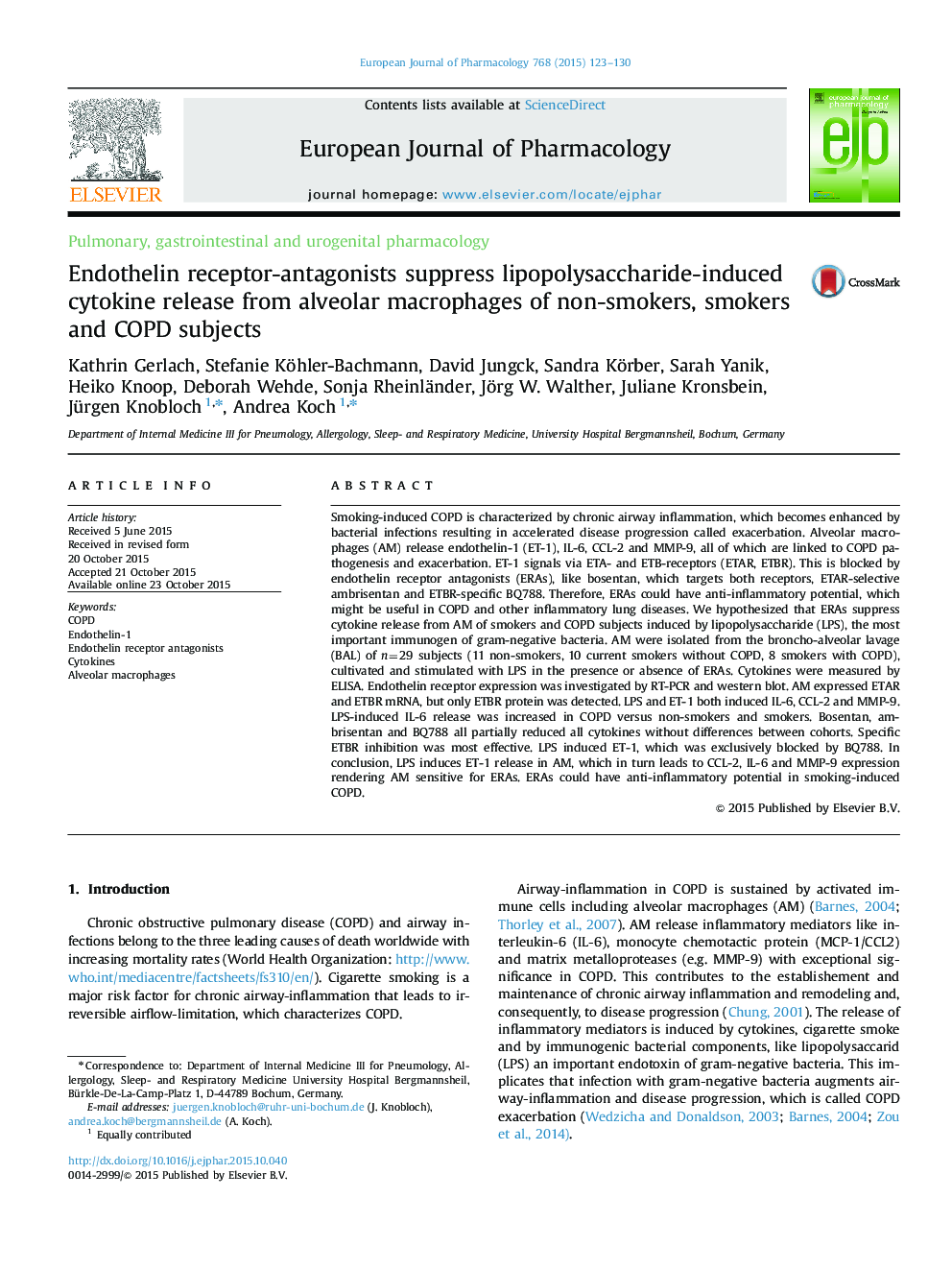 Endothelin receptor-antagonists suppress lipopolysaccharide-induced cytokine release from alveolar macrophages of non-smokers, smokers and COPD subjects