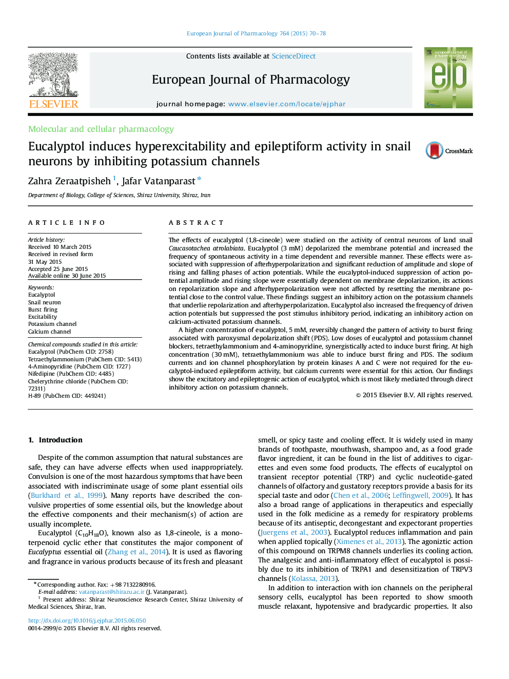 Eucalyptol induces hyperexcitability and epileptiform activity in snail neurons by inhibiting potassium channels