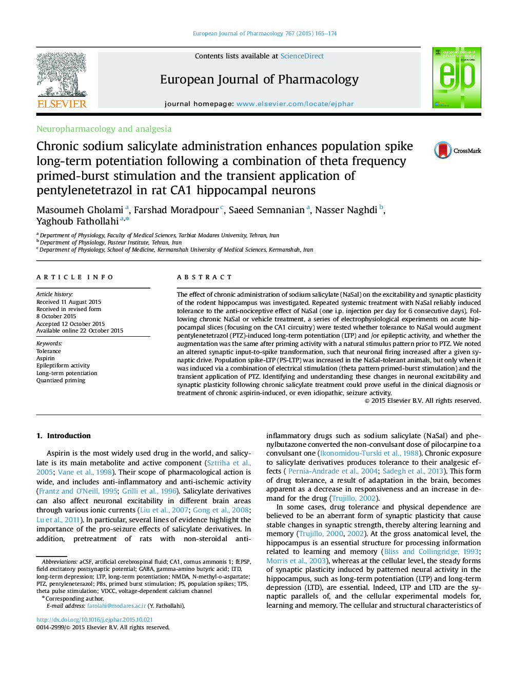 Chronic sodium salicylate administration enhances population spike long-term potentiation following a combination of theta frequency primed-burst stimulation and the transient application of pentylenetetrazol in rat CA1 hippocampal neurons